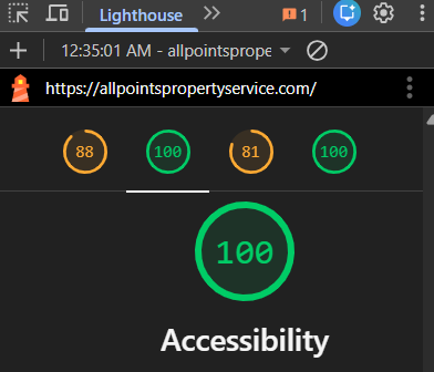 Accessibility Score of 100 from lighthouse